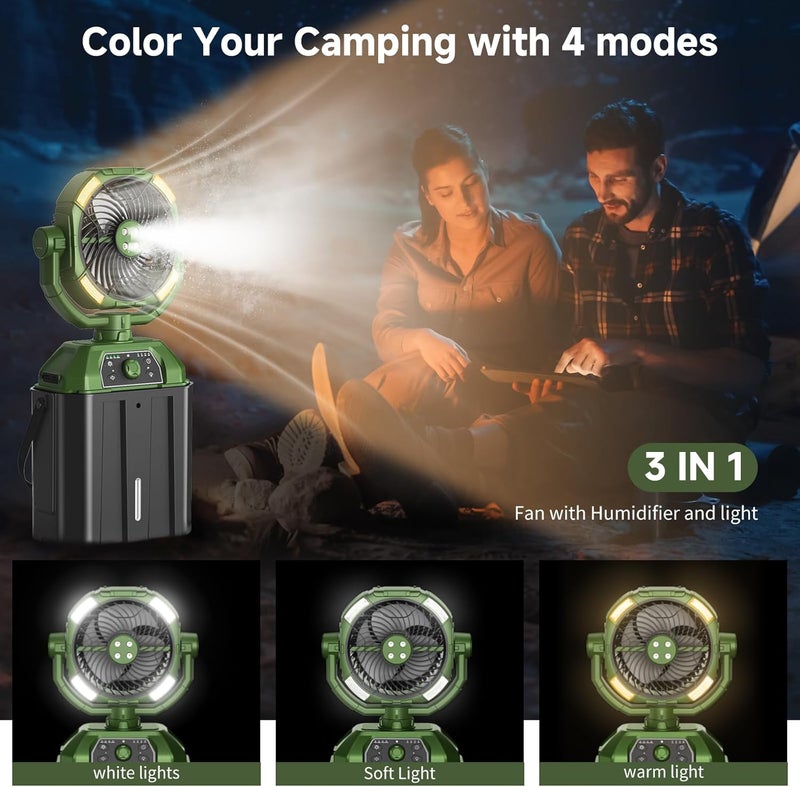 XAP Portable Misting Fan Rechargeable for Hot Weather - 9-inch Auto Swivel Camping Fan with 25000mAh USB Battery as Power Bank, Outdoor fan with 4 Mist Cooler, 7L Bucket for Patio,Fishing,Yard,Beach,Golf - Image 5